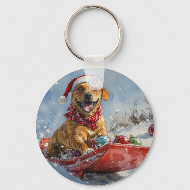 Rhodesian Ridgeback Dog in Sledge Christmas Key Ring (Front)