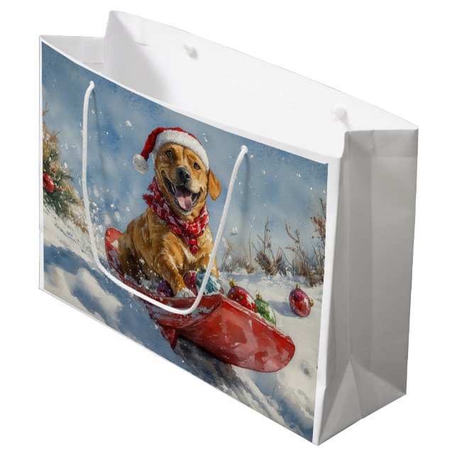 Rhodesian Ridgeback Dog in Sledge Christmas Large Gift Bag (Front Angled)