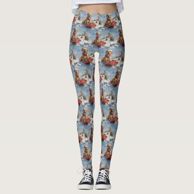 Rhodesian Ridgeback Dog in Sledge Christmas Leggings (Front)
