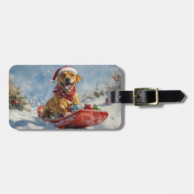 Rhodesian Ridgeback Dog in Sledge Christmas Luggage Tag (Front Horizontal)