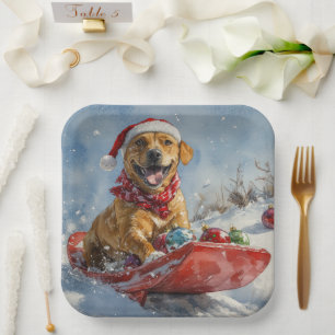 Rhodesian Ridgeback Dog in Sledge Christmas Paper Plate