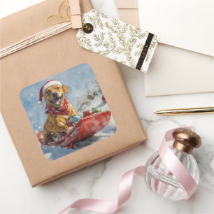 Rhodesian Ridgeback Dog in Sledge Christmas Square Sticker