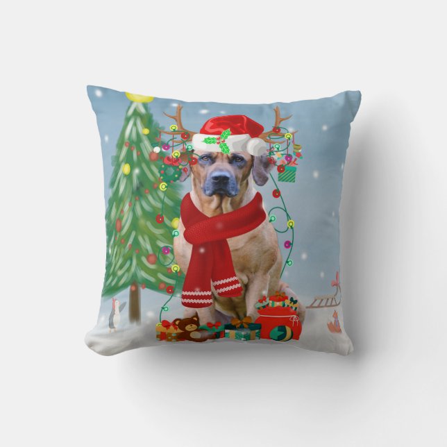 Rhodesian Ridgeback Dog in Snow Christmas Gift  Cushion (Front)