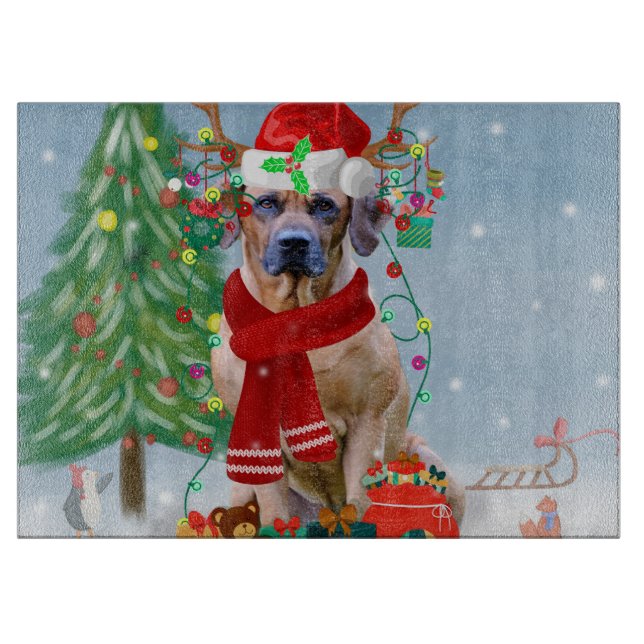 Rhodesian Ridgeback Dog in Snow Christmas Gift  Cutting Board (Front)