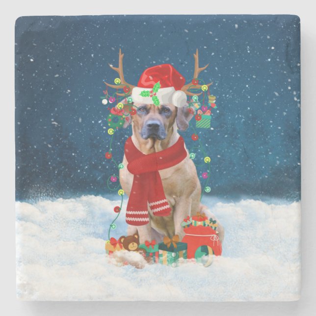Rhodesian Ridgeback Dog in Snow Christmas Gift  Stone Coaster (Front)
