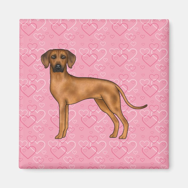 Rhodesian Ridgeback Dog Love Heart Pattern Pink Magnet (Front)