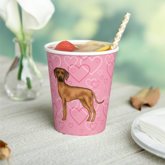 Rhodesian Ridgeback Dog Love Heart Pattern Pink Paper Cups (Insitu)