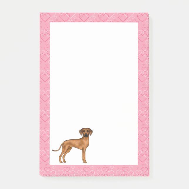 Rhodesian Ridgeback Dog Love Heart Pattern Pink Post-it Notes (Front)