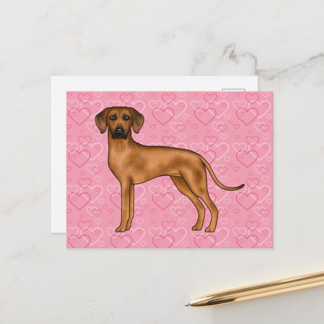 Rhodesian Ridgeback Dog Love Heart Pattern Pink Postcard (Front/Back In Situ)