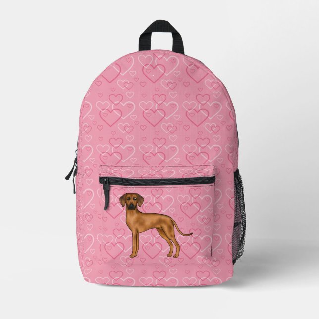 Rhodesian Ridgeback Dog Love Heart Pattern Pink Printed Backpack (Front)