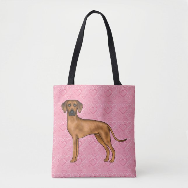 Rhodesian Ridgeback Dog Love Heart Pattern Pink Tote Bag (Front)