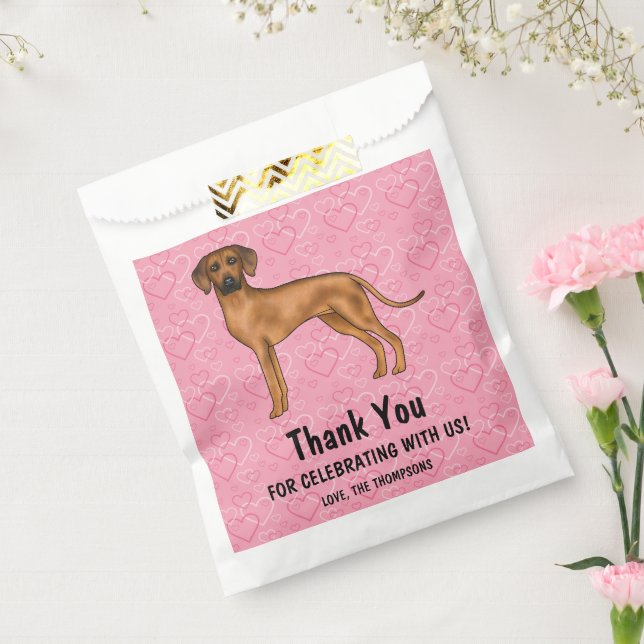 Rhodesian Ridgeback Dog On Pink Hearts Thank You Favour Bags (Sealed)