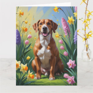 Rhodesian Ridgeback Dog Spring Flowers Painting Card