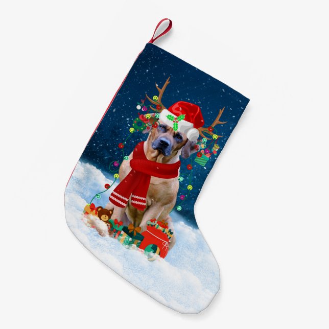 Rhodesian Ridgeback dog with Christmas gifts Small Christmas Stocking (Front (Hanging))