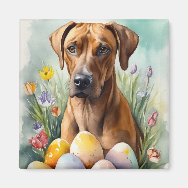 Rhodesian Ridgeback Dog with Easter Eggs Holiday Magnet (Front)