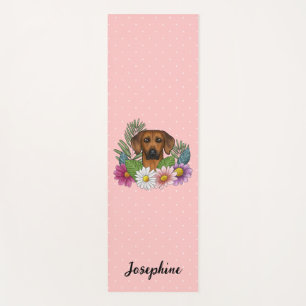 Rhodesian Ridgeback Dog With Flowers And Name Pink Yoga Mat