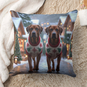 Rhodesian Ridgeback Dogs Christmas Snow Holiday Cushion
