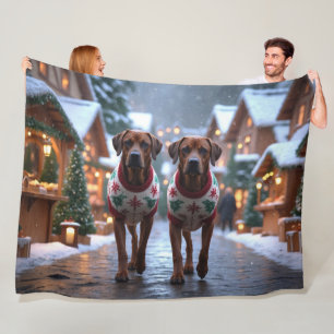 Rhodesian Ridgeback Dogs Christmas Snow Holiday Fleece Blanket