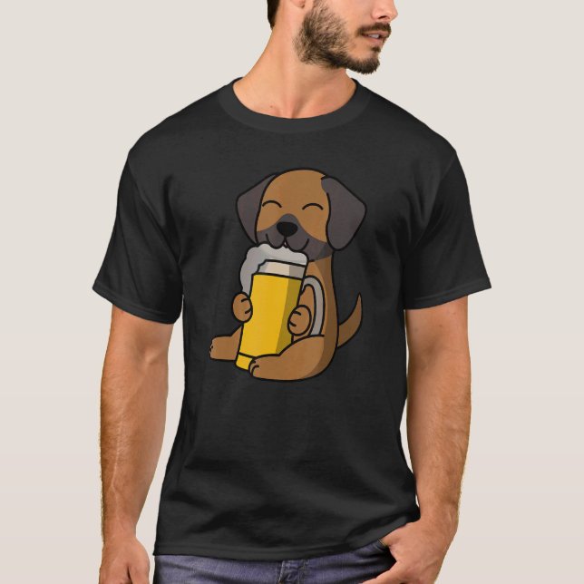 Rhodesian Ridgeback Drinking Beer Dog T-Shirt (Front)