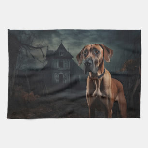 Rhodesian Ridgeback Halloween Scary  Tea Towel