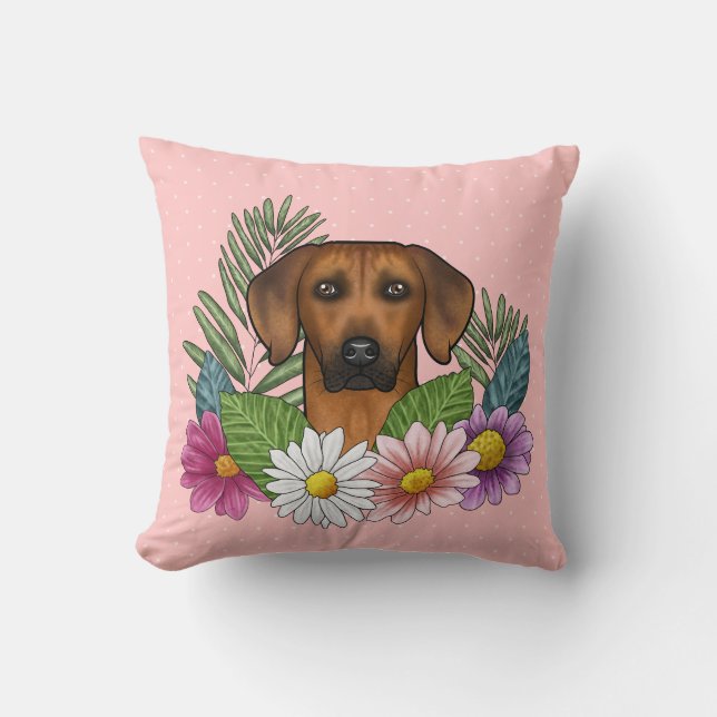 Rhodesian Ridgeback Head And Summer Wildflowers Cushion (Front)