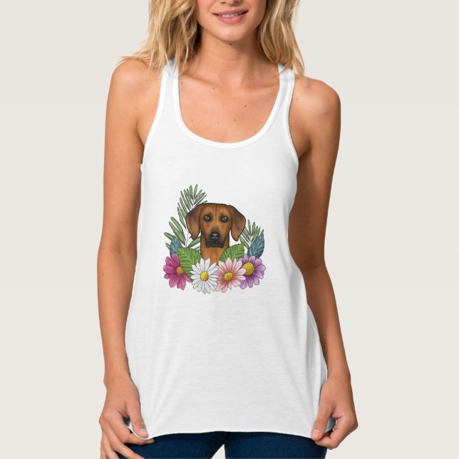 Rhodesian Ridgeback Head Colourful Nature Florals Singlet (Front)