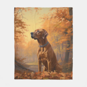 Rhodesian Ridgeback in Autumn Leaves Fall Inspire Fleece Blanket