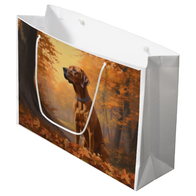 Rhodesian Ridgeback  in Autumn Leaves Fall Inspire Large Gift Bag (Front Angled)