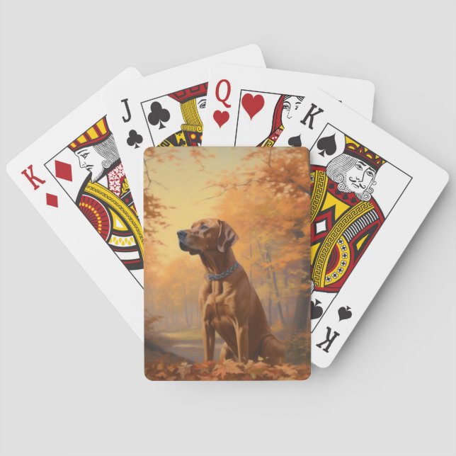 Rhodesian Ridgeback  in Autumn Leaves Fall Inspire Playing Cards (Back)
