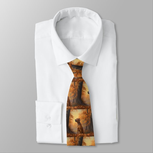 Rhodesian Ridgeback  in Autumn Leaves Fall Inspire Tie (Tied)