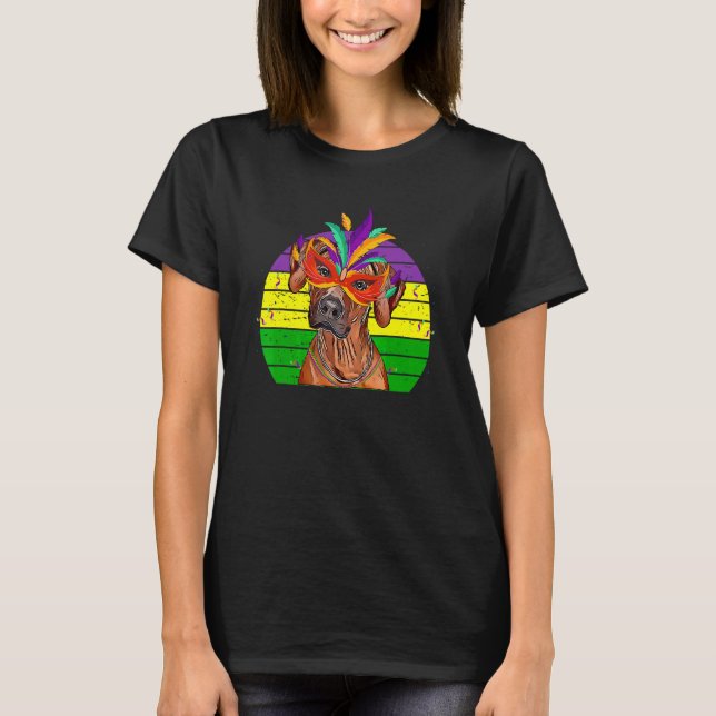 Rhodesian Ridgeback Mardi Gras Party Dog Mask Bead T-Shirt (Front)