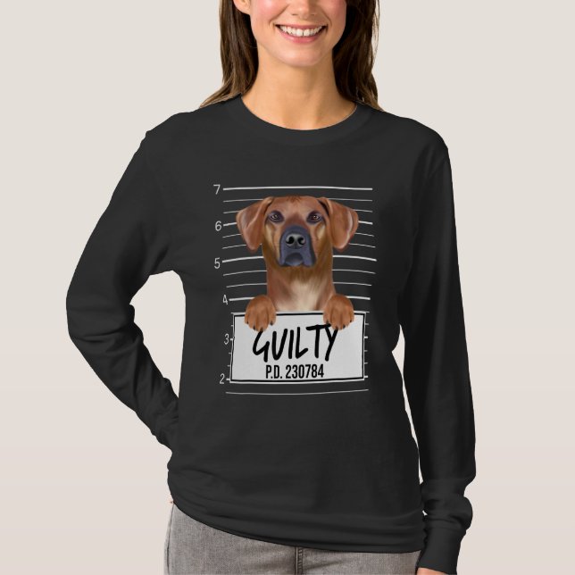 Rhodesian Ridgeback Mugshot Guilty Dog T-Shirt (Front)