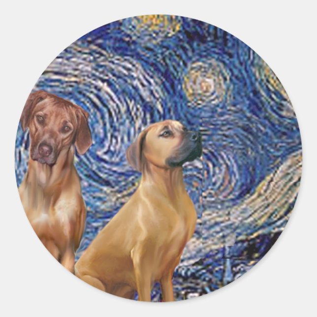 Rhodesian Ridgeback Pair - Starry Night Classic Round Sticker (Front)