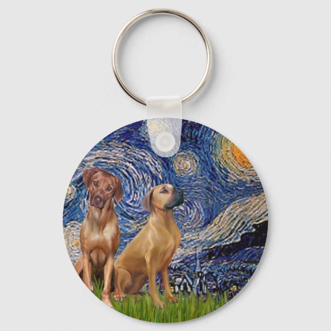 Rhodesian Ridgeback Pair - Starry Night Key Ring (Front)