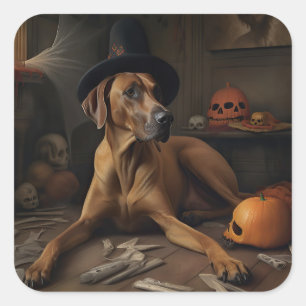 Rhodesian Ridgeback Pumpkins Halloween Scary Square Sticker