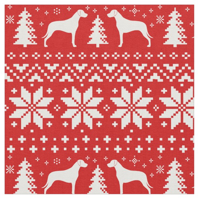Rhodesian Ridgeback Silhouettes Christmas Holiday Fabric (Close Up)