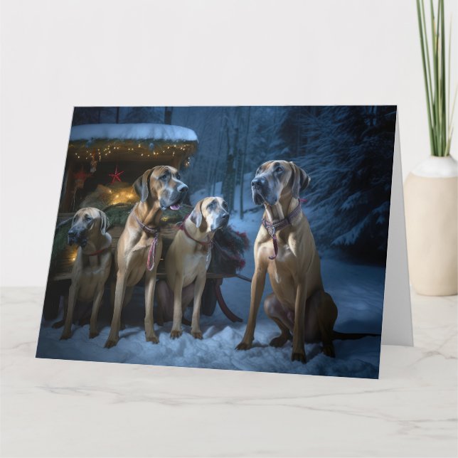 Rhodesian Ridgeback Snowy Sleigh Christmas Decor Card (Front)