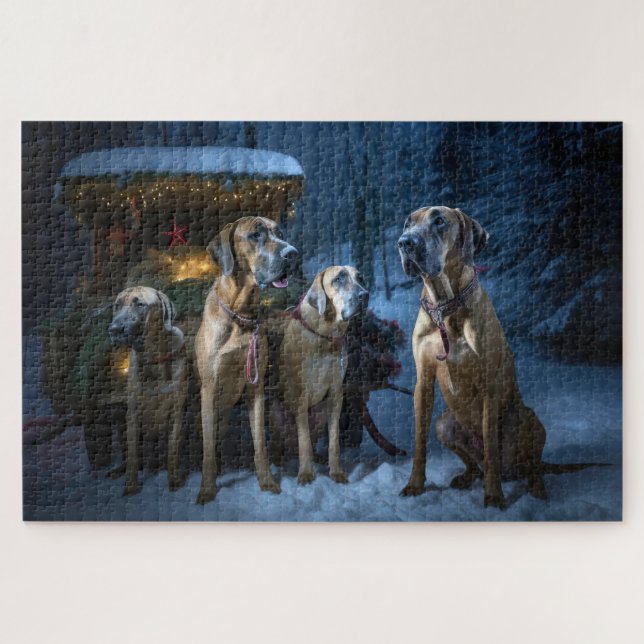 Rhodesian Ridgeback Snowy Sleigh Christmas Decor Jigsaw Puzzle (Horizontal)