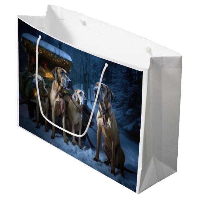 Rhodesian Ridgeback Snowy Sleigh Christmas Decor Large Gift Bag (Front Angled)