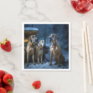 Rhodesian Ridgeback Snowy Sleigh Christmas Decor Napkin
