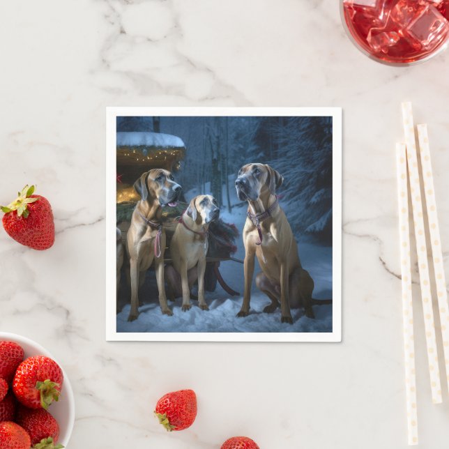 Rhodesian Ridgeback Snowy Sleigh Christmas Decor Napkin (Insitu)