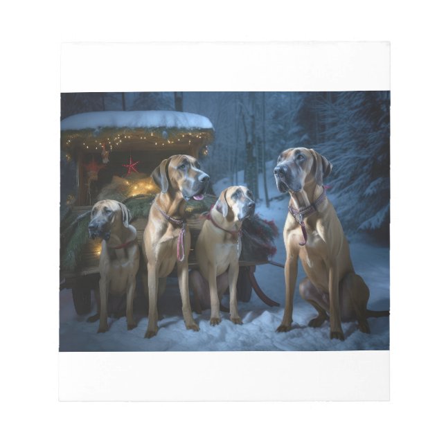 Rhodesian Ridgeback Snowy Sleigh Christmas Decor Notepad (Front)