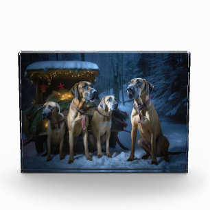 Rhodesian Ridgeback Snowy Sleigh Christmas Decor Photo Block