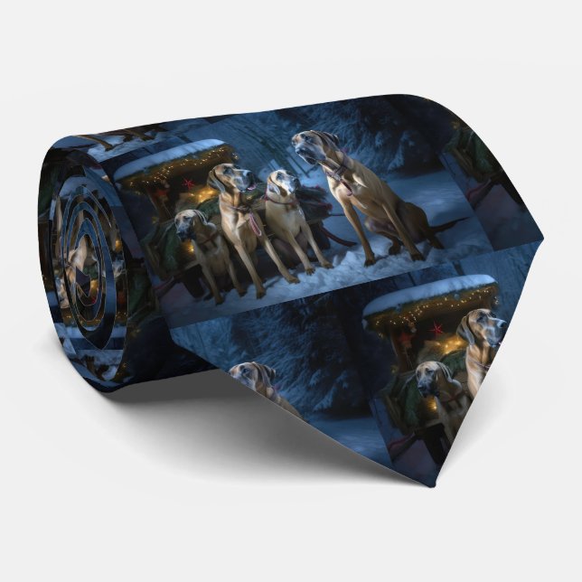 Rhodesian Ridgeback Snowy Sleigh Christmas Decor Tie (Rolled)