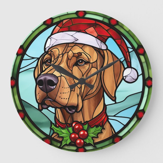 Rhodesian Ridgeback Stained Glass Christmas Large Clock (Front)