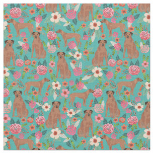 rhodesian ridgeback vintage florals turquoise fabric