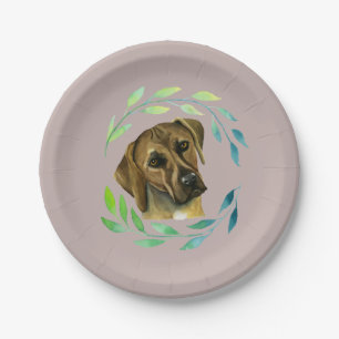 Rhodesian Ridgeback with a Wreath Watercolor Paper Plate