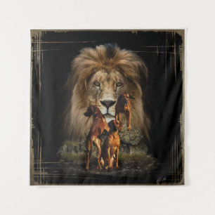Rhodesian Ridgeback with Lion Tapestry