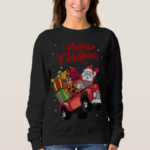 Rhodesian Ridgeback With Santa Claus In Red Truck Sweatshirt