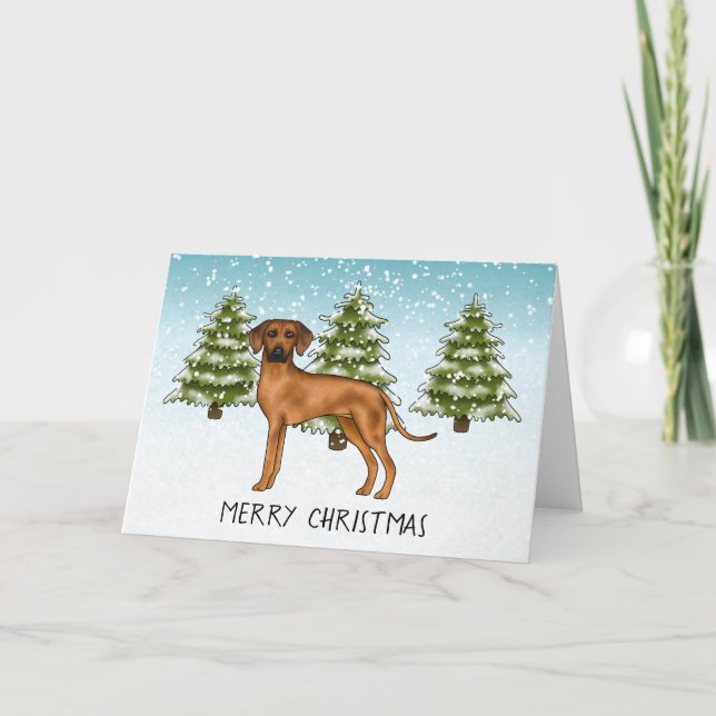 Rhodesian Ridgeback With Text Snowy Winter Forest Card (Front)